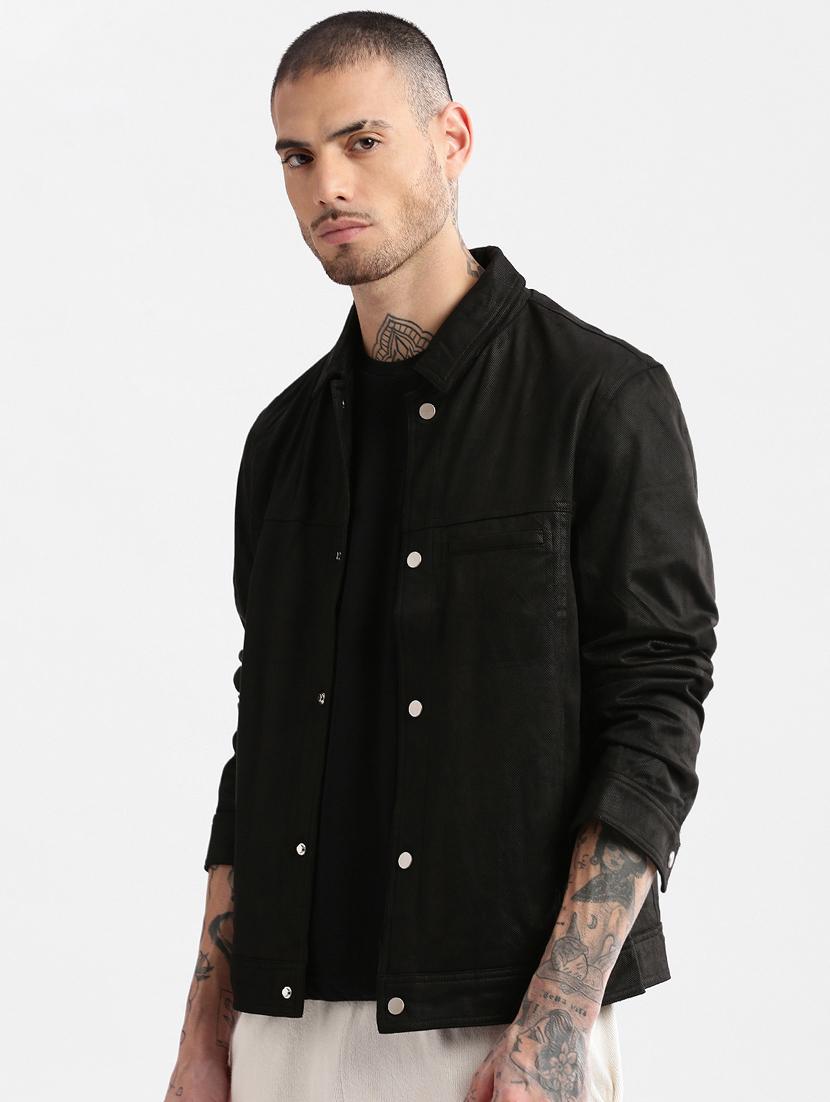 solid black detailed casual jacket - 20960599 -  Standard Image - 1