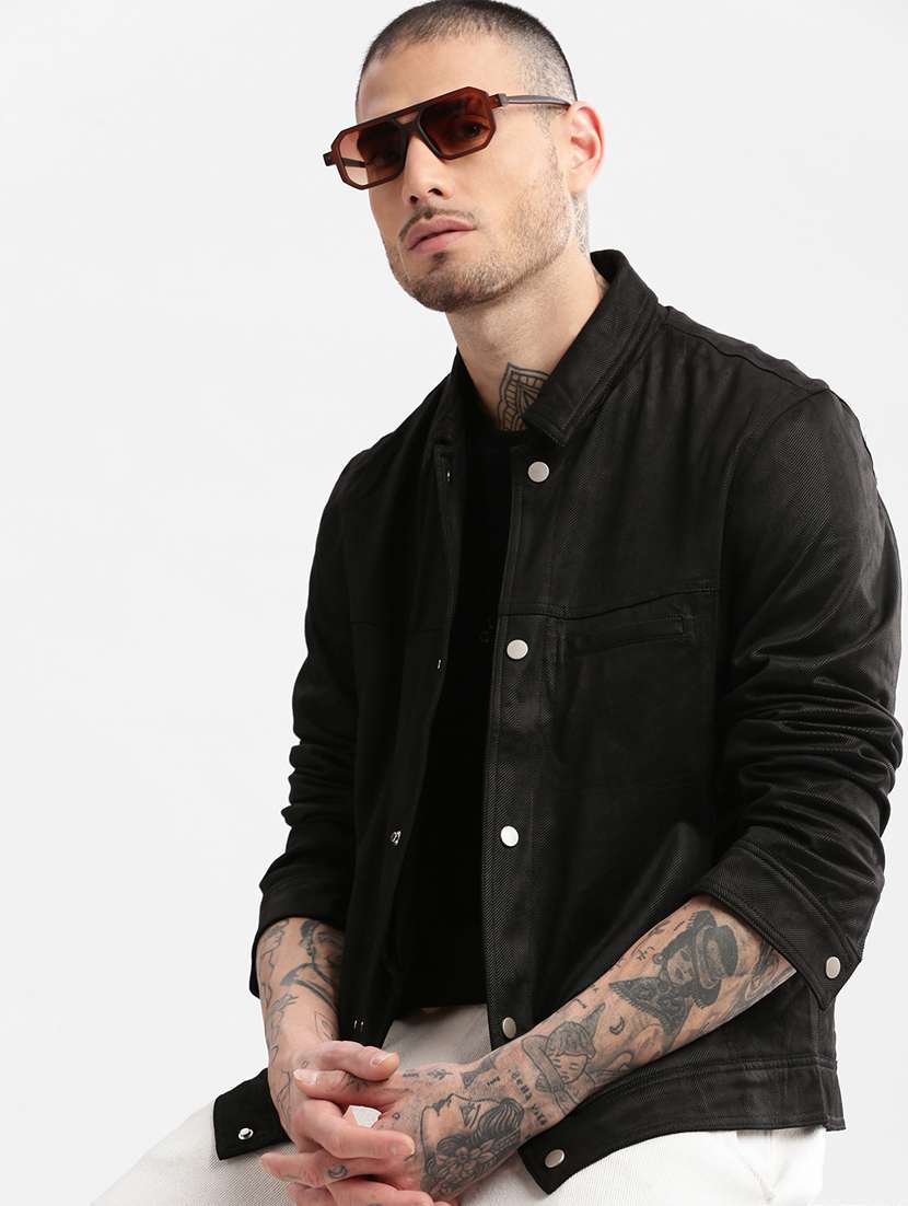 solid black detailed casual jacket - 20960599 - Standard Image - 4