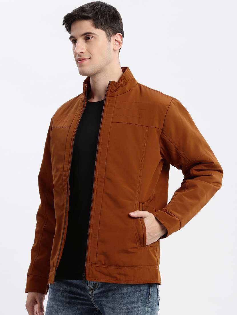 solid rust brown detailed casual jacket - 20960602 -  Standard Image - 1