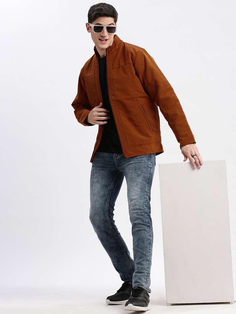 solid rust brown detailed casual jacket - 20960602 -  Standard Image - 4