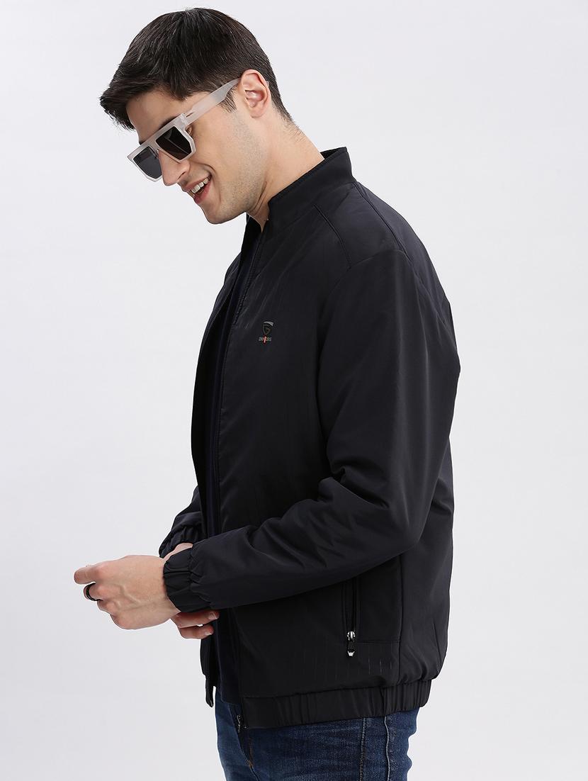 men navy blue striped printed reversible jacket - 20960603 - Standard Image - 1