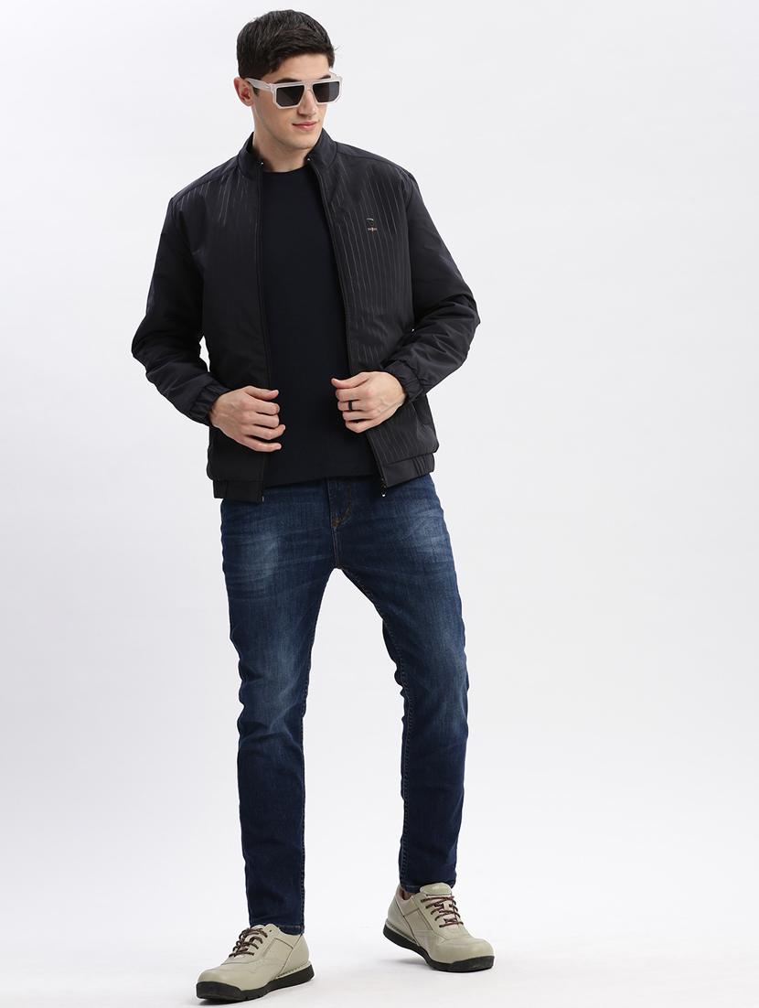 men navy blue striped printed reversible jacket - 20960603 - Standard Image - 4