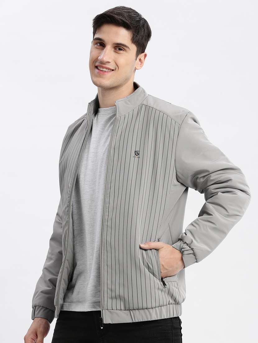 grey striped detailed casual jacket - 20960605 -  Standard Image - 1