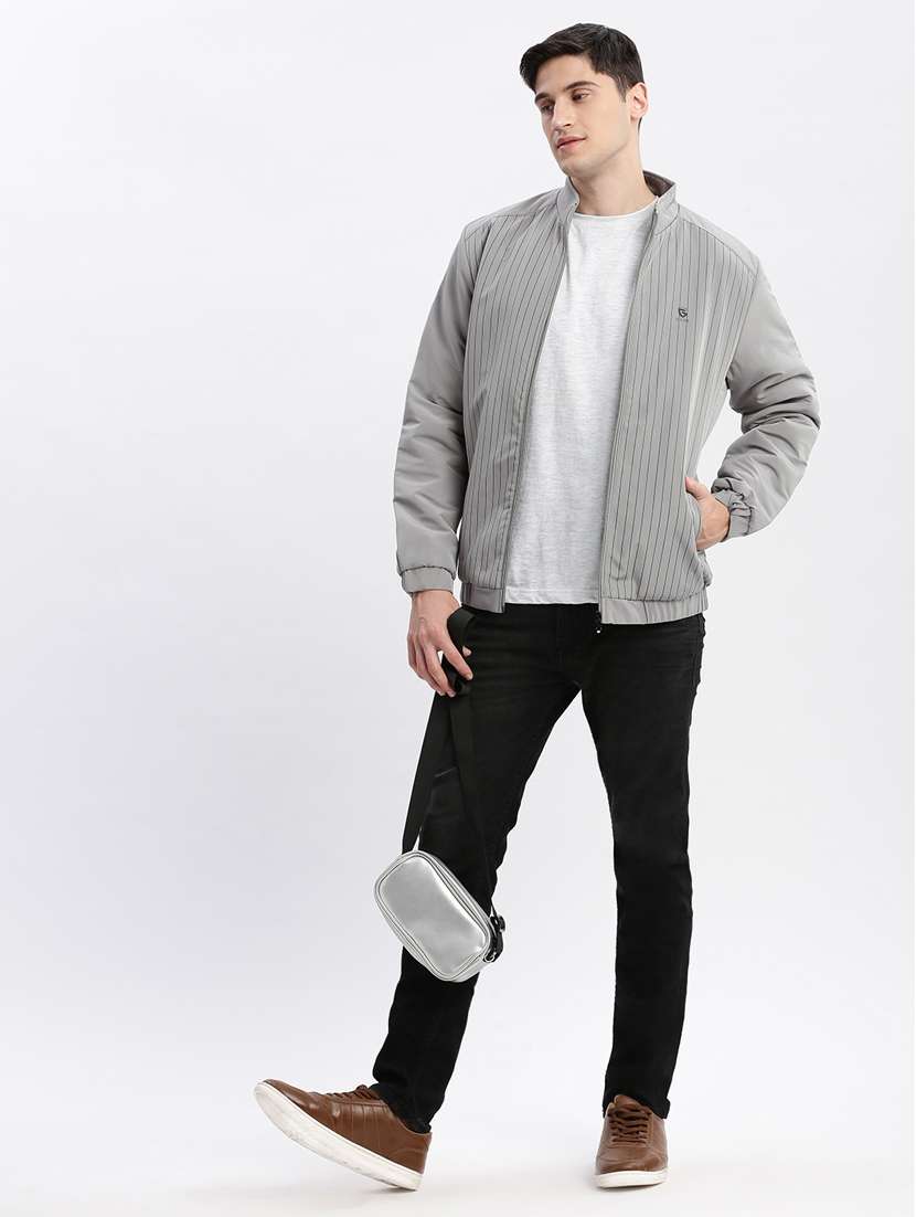 grey striped detailed casual jacket - 20960605 -  Standard Image - 4