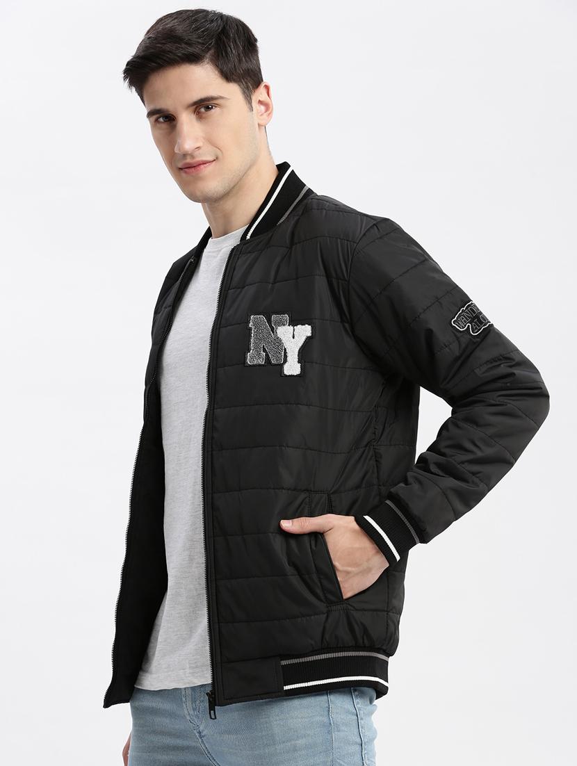 men long sleeve typography casual jacket - 20960608 - Standard Image - 1