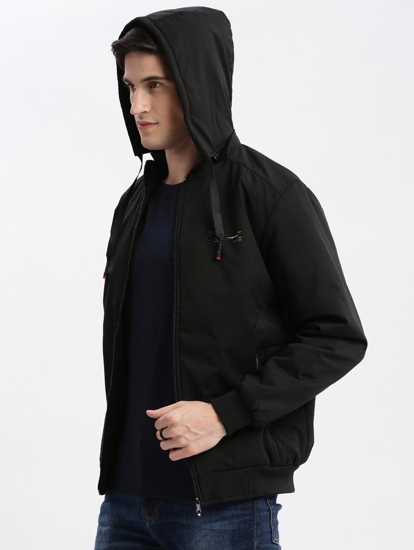 solid black detailed casual hooded jacket - 20960616 -  Standard Image - 1