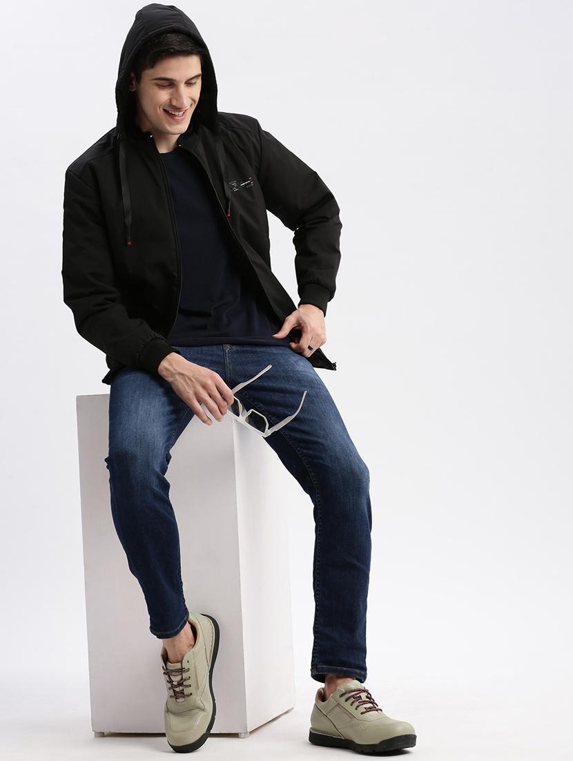 solid black detailed casual hooded jacket - 20960616 - Standard Image - 4