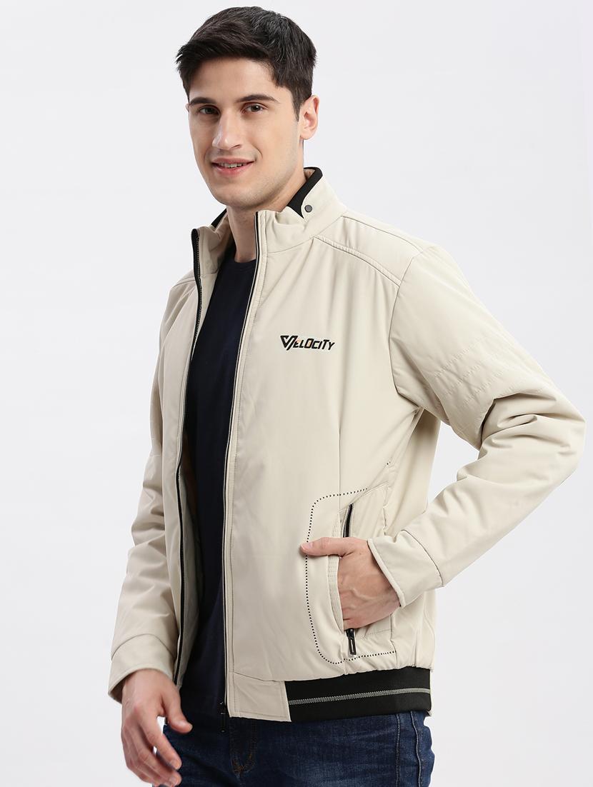 cream solid nylon casual jacket - 20960620 - Standard Image - 1