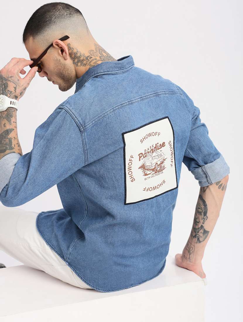 men blue denim casual shirt - 20960681 -  Standard Image - 4
