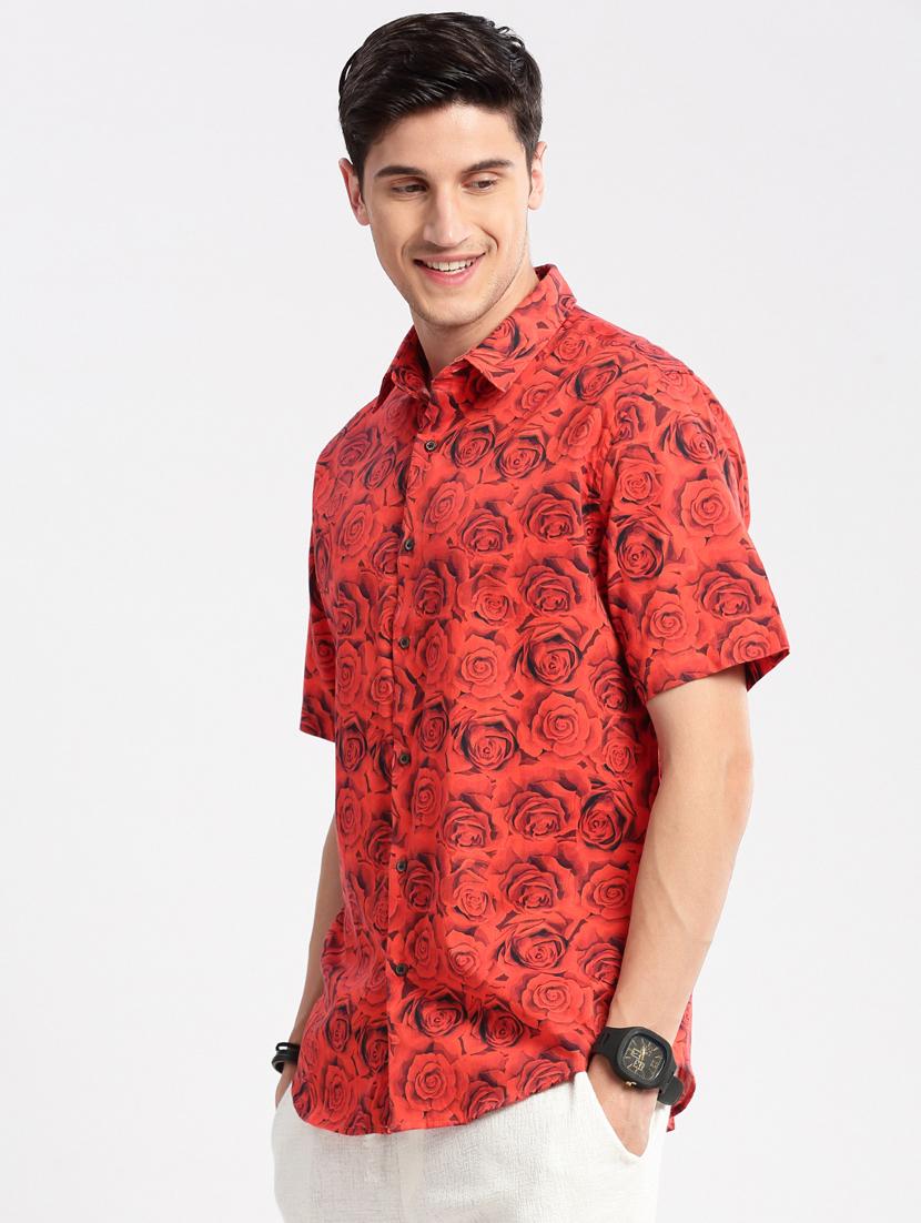 red cotton blend casual shirt - 20960682 - Standard Image - 1