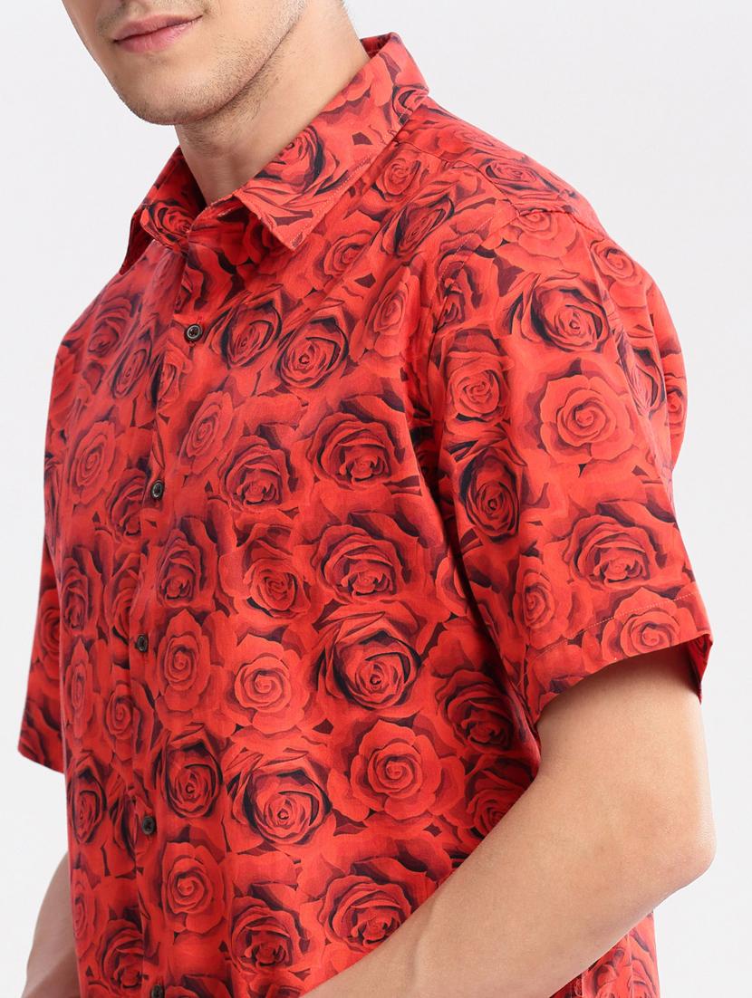 red cotton blend casual shirt - 20960682 - Standard Image - 6