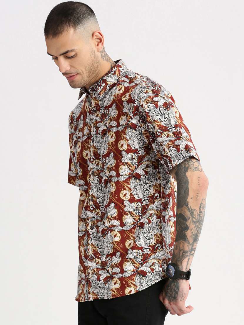 men short sleeve floral printed casual shirt - 20960685 -  Standard Image - 1
