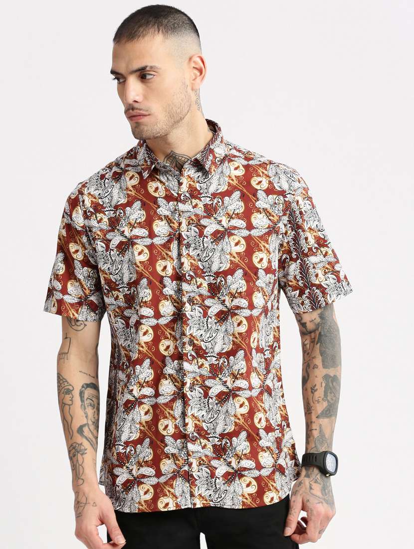 men short sleeve floral printed casual shirt - 20960685 -  Standard Image - 4