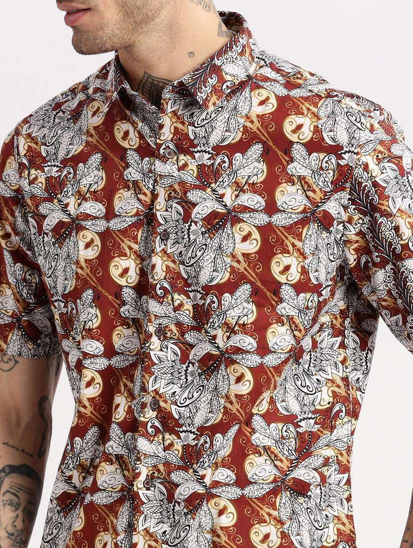 men short sleeve floral printed casual shirt - 20960685 -  Standard Image - 6