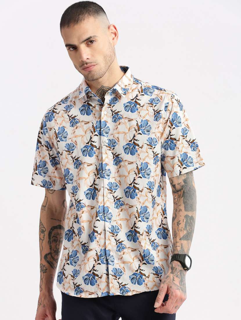 men short sleeve abstract printed casual shirt