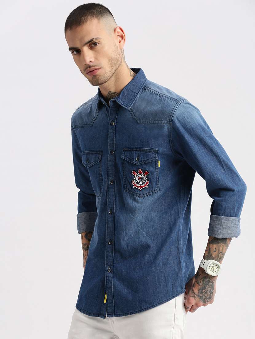 blue denim casual shirt - 20960717 -  Standard Image - 1