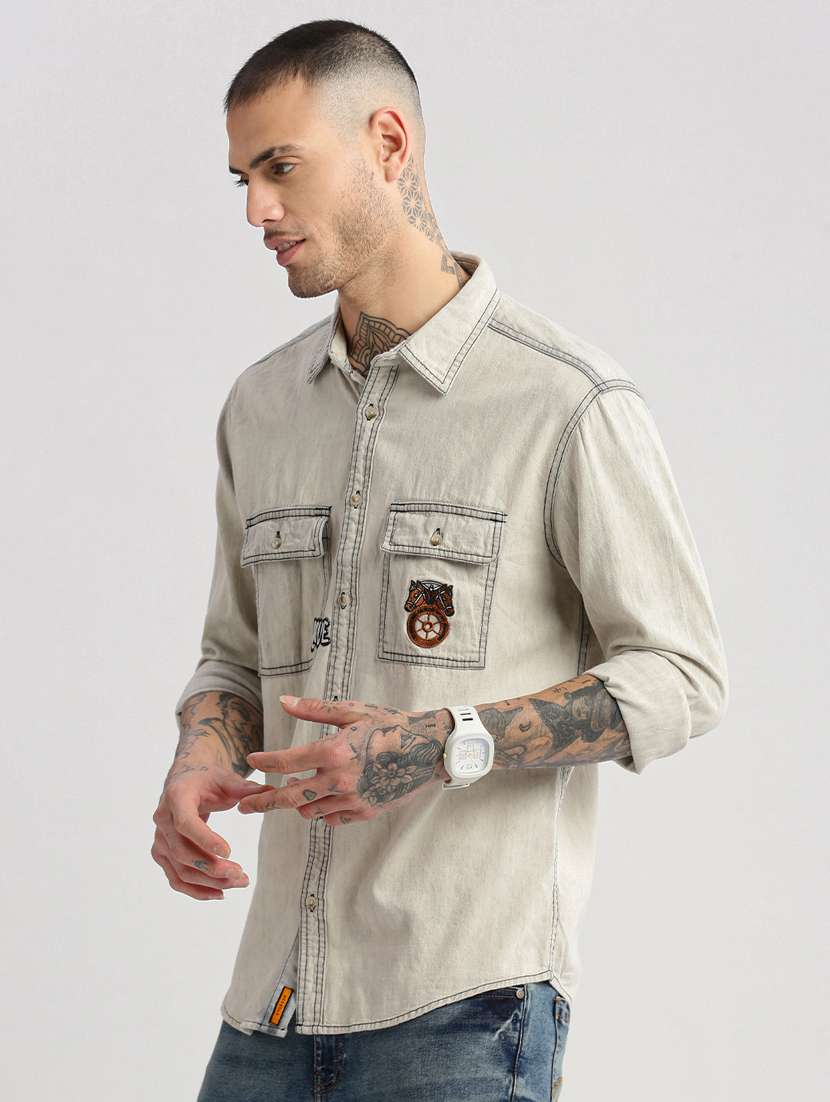 men cream solids casual shirt - 20960720 -  Standard Image - 1