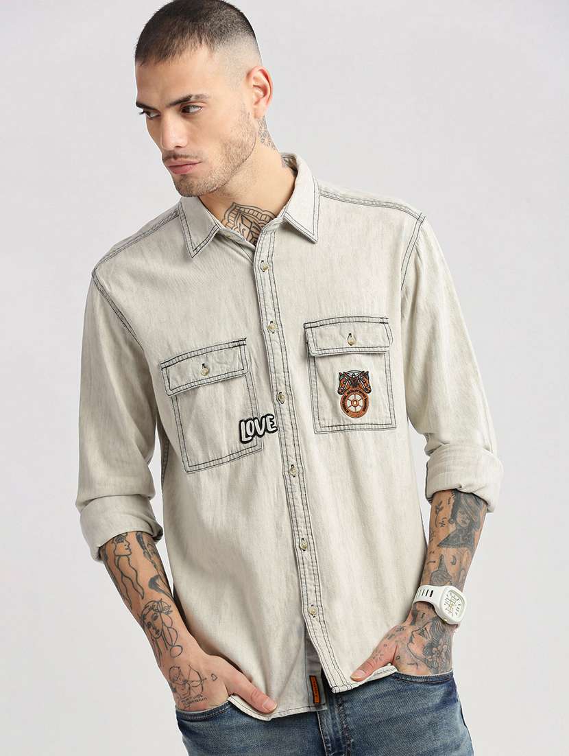 men cream solids casual shirt - 20960720 -  Standard Image - 4