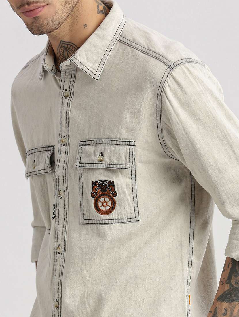 men cream solids casual shirt - 20960720 -  Standard Image - 6