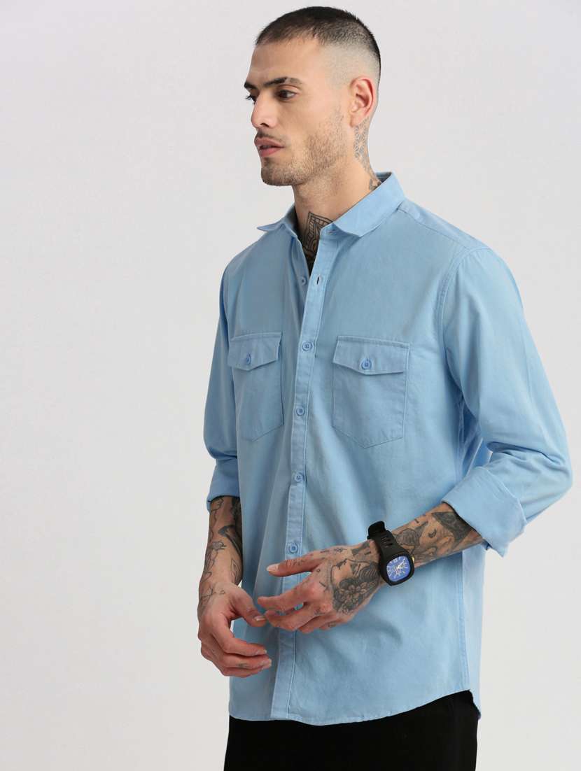 men light blue solids casual shirt - 20960723 -  Standard Image - 1