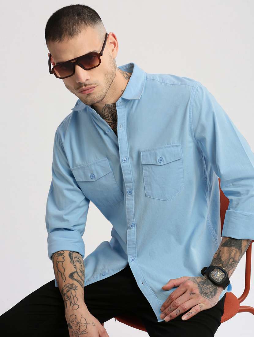 men light blue solids casual shirt - 20960723 -  Standard Image - 4