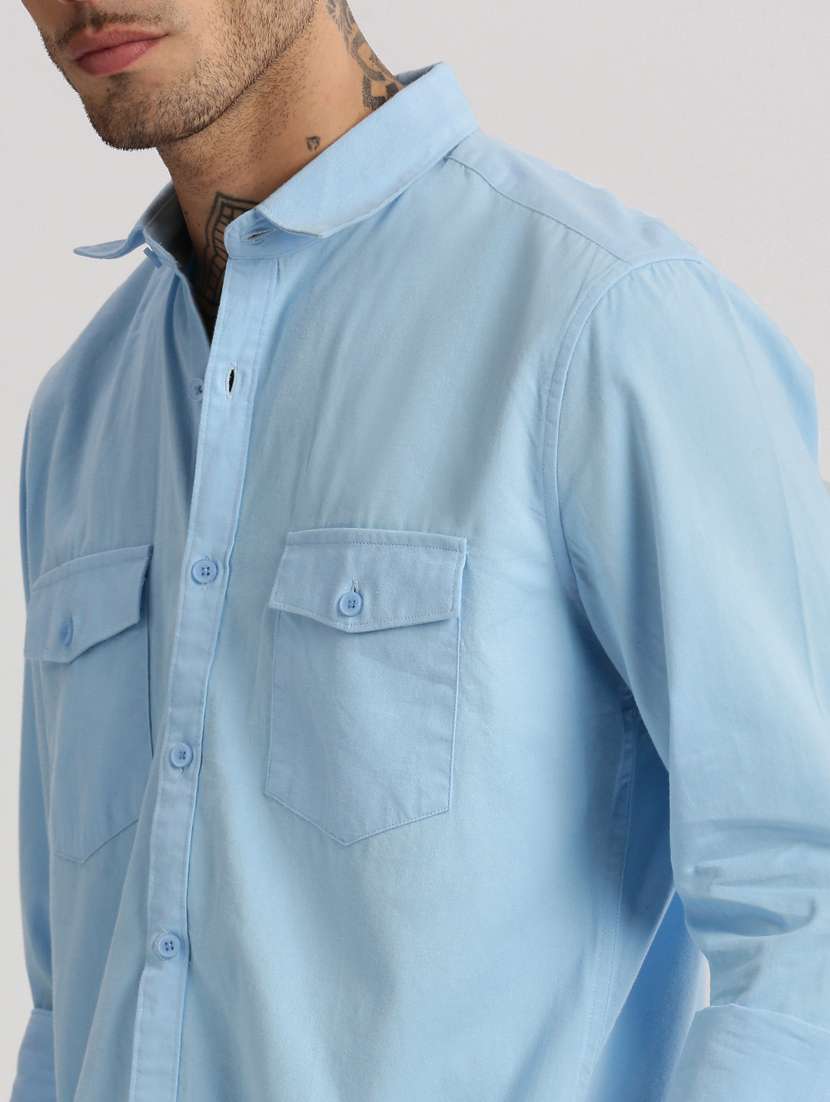 men light blue solids casual shirt - 20960723 -  Standard Image - 6