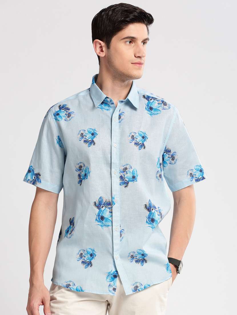 men collared short sleeve casual shirt
