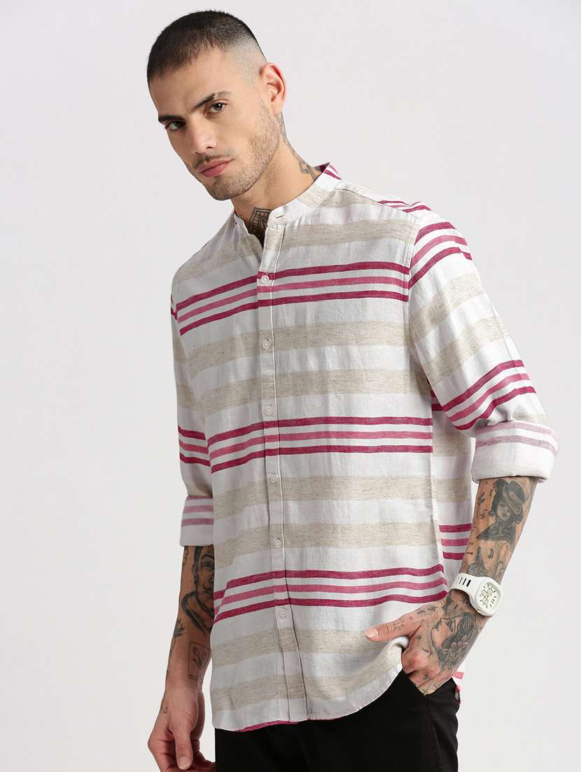 men off-white stripes printed casual shirt - 20960767 -  Standard Image - 1