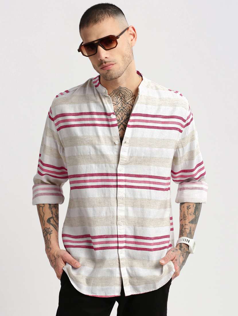 men off-white stripes printed casual shirt - 20960767 -  Standard Image - 4