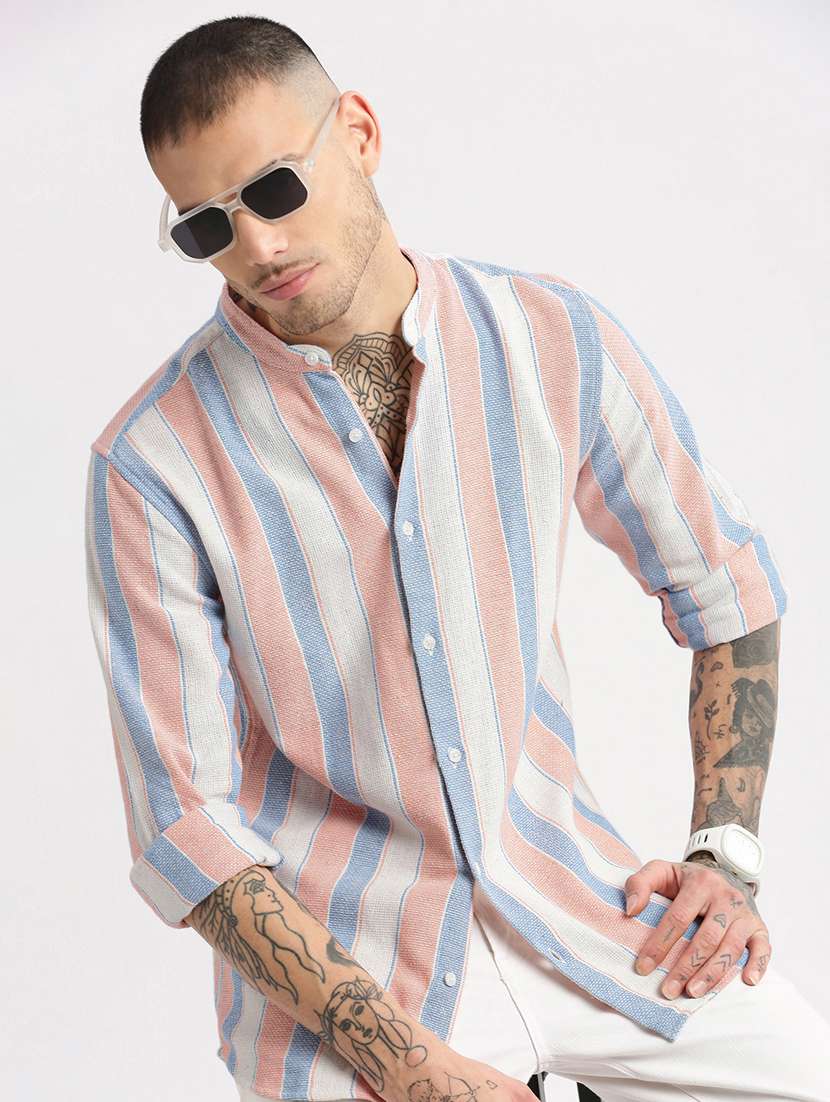 men multi color stripes casual shirt - 20960773 -  Standard Image - 4