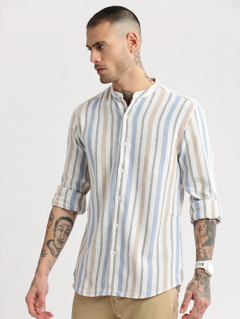 men mandarin collar long sleeve casual shirt - 20960774 -  Standard Image - 1