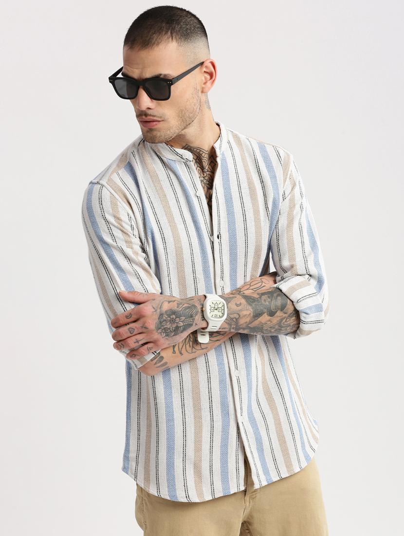 men mandarin collar long sleeve casual shirt - 20960774 - Standard Image - 4