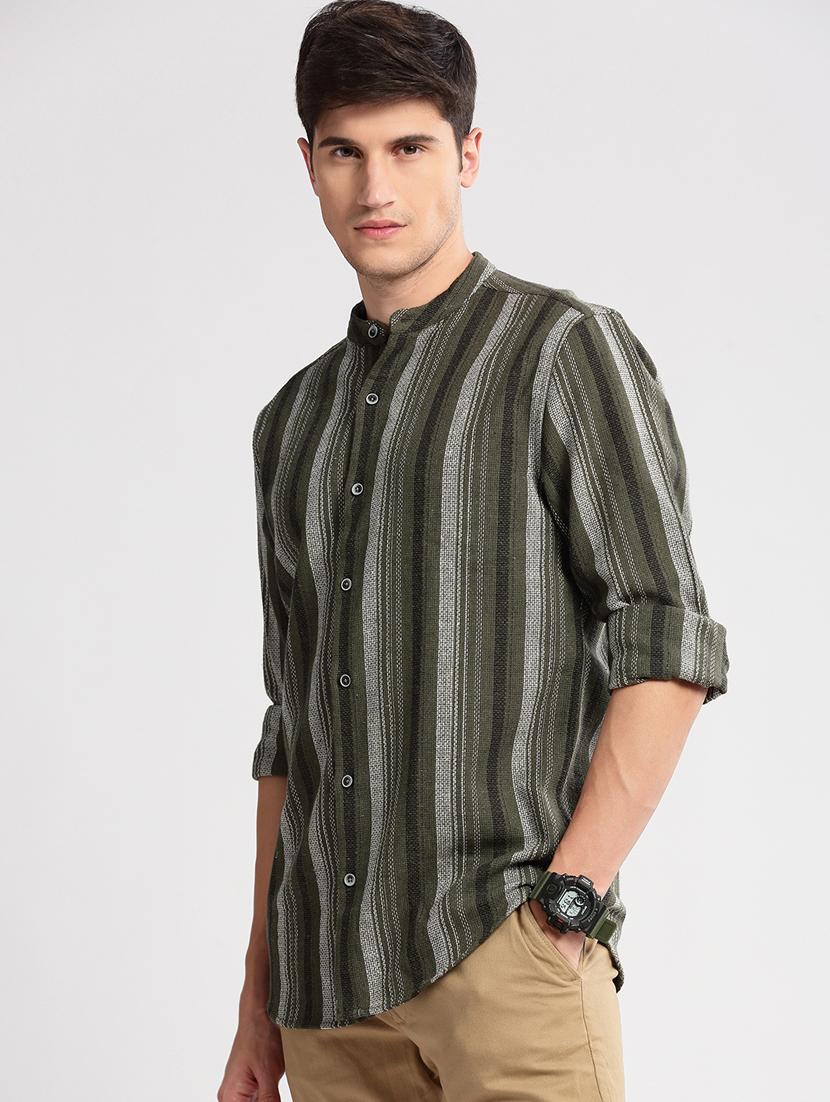 men mandarin collar long sleeve casual shirt - 20960775 - Standard Image - 1