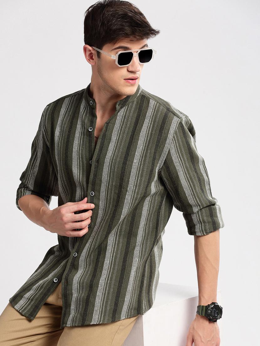 men mandarin collar long sleeve casual shirt - 20960775 - Standard Image - 4