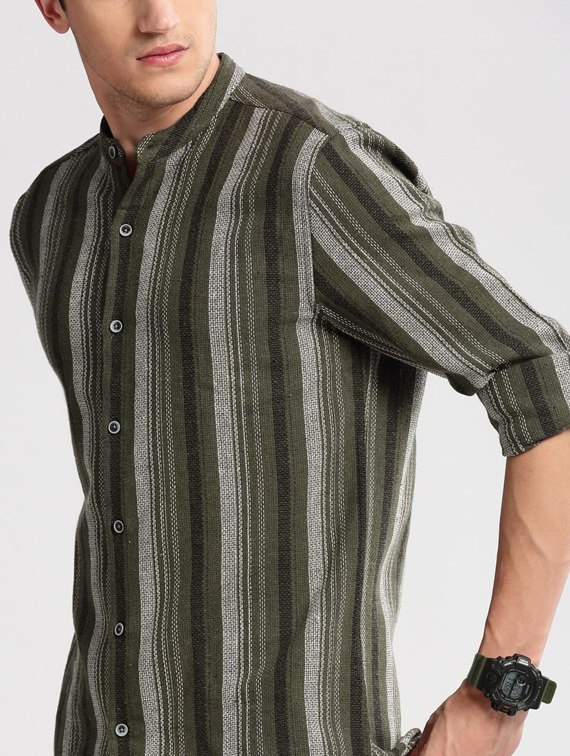men mandarin collar long sleeve casual shirt - 20960775 - Standard Image - 6