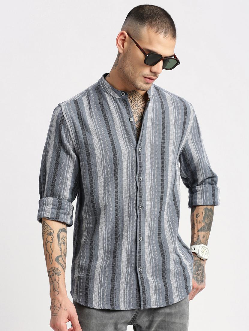 men grey stripes casual shirt - 20960776 - Standard Image - 4