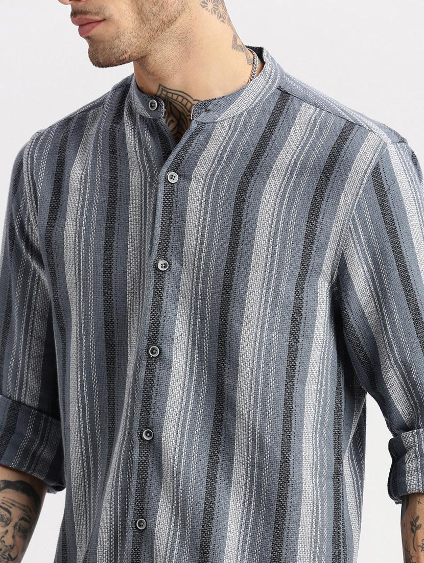 men grey stripes casual shirt - 20960776 - Standard Image - 6