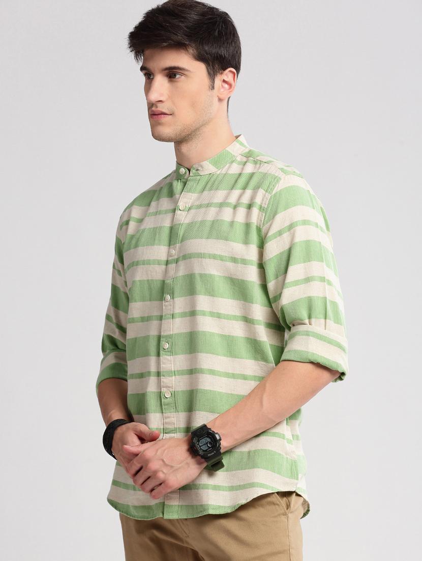 men long sleeve horizontal stripes casual shirt - 20960795 - Standard Image - 1