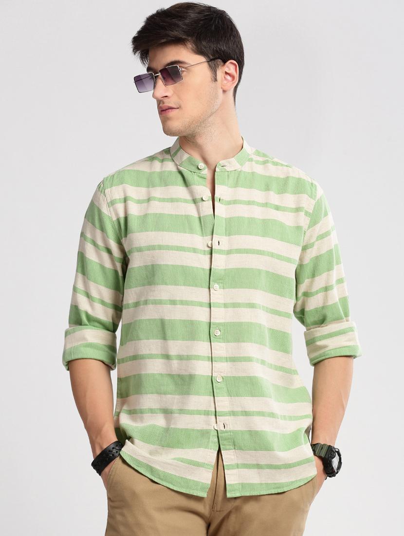 men long sleeve horizontal stripes casual shirt - 20960795 - Standard Image - 4
