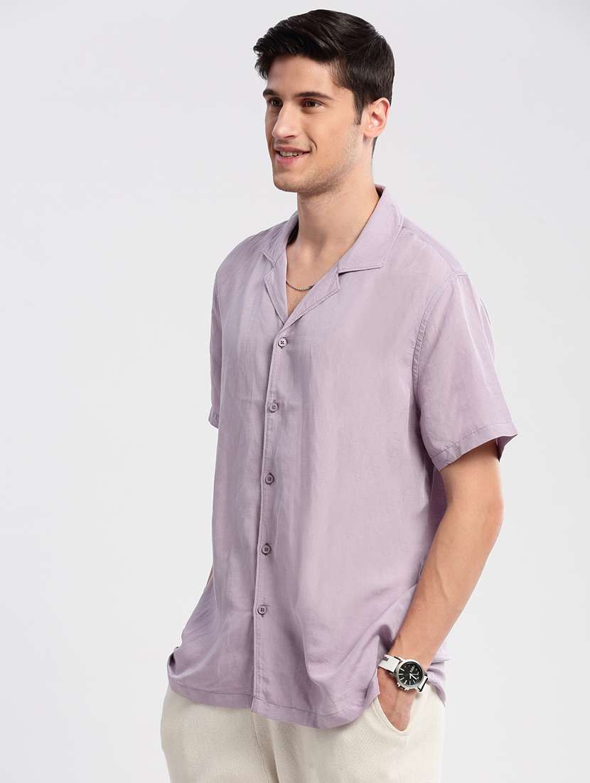 men solid short sleeve casual shirt - 20960810 - Standard Image - 1