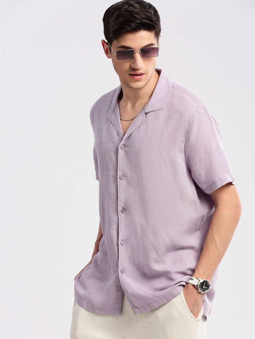 men solid short sleeve casual shirt - 20960810 - Standard Image - 4