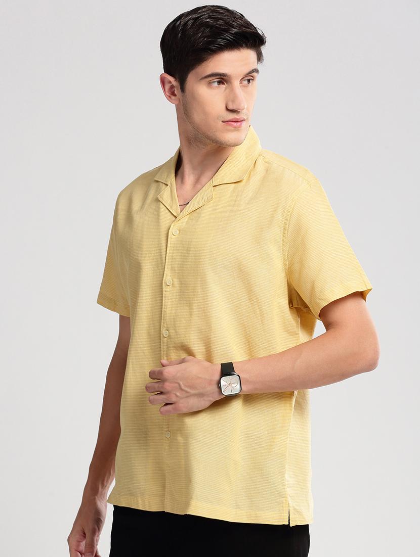men yellow solids casual shirt - 20960811 -  Standard Image - 1