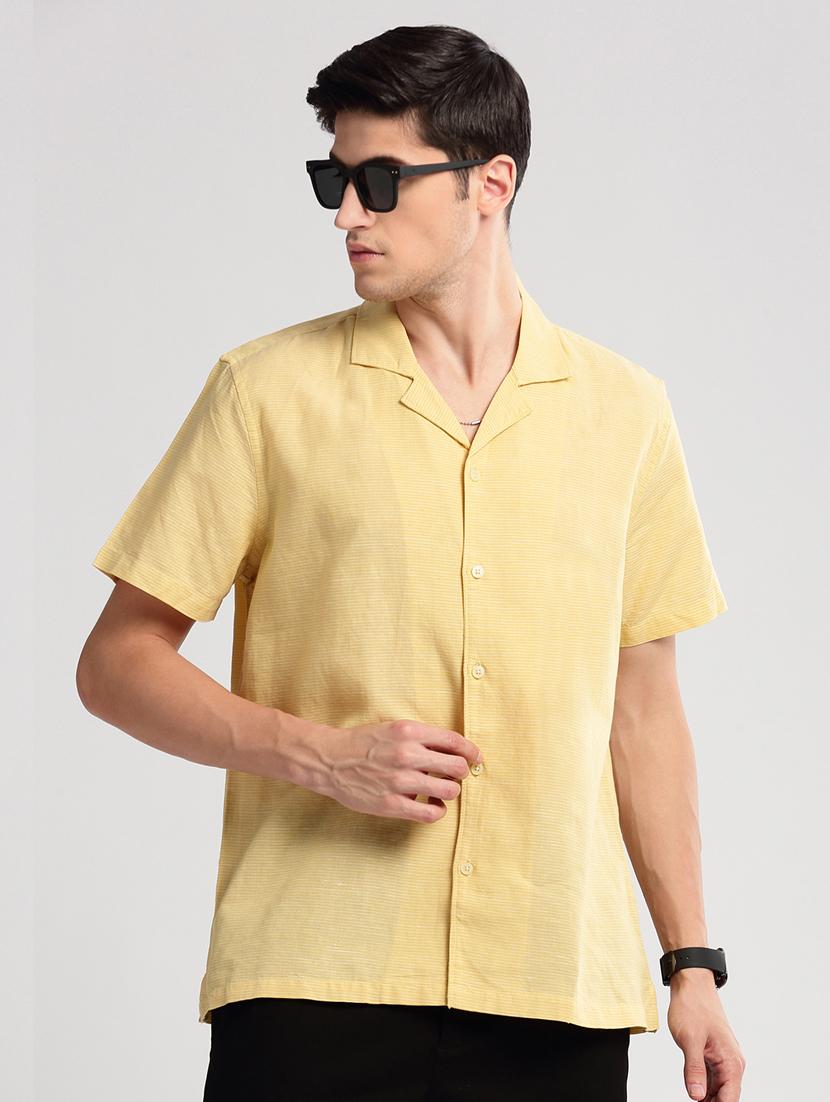 men yellow solids casual shirt - 20960811 - Standard Image - 4