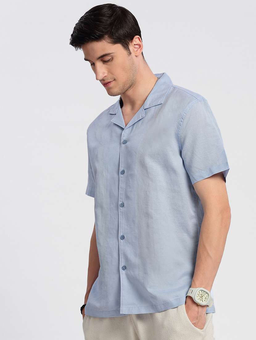 men blue solids casual shirt - 20960815 - Standard Image - 1