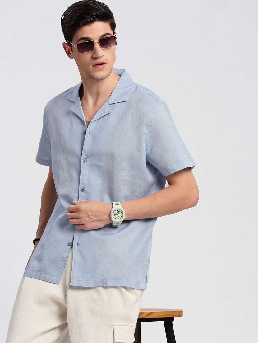 men blue solids casual shirt - 20960815 - Standard Image - 4