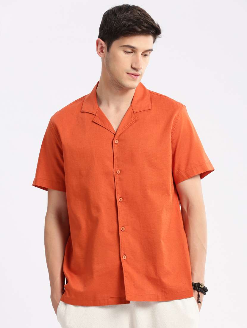 men solid short sleeve casual shirt