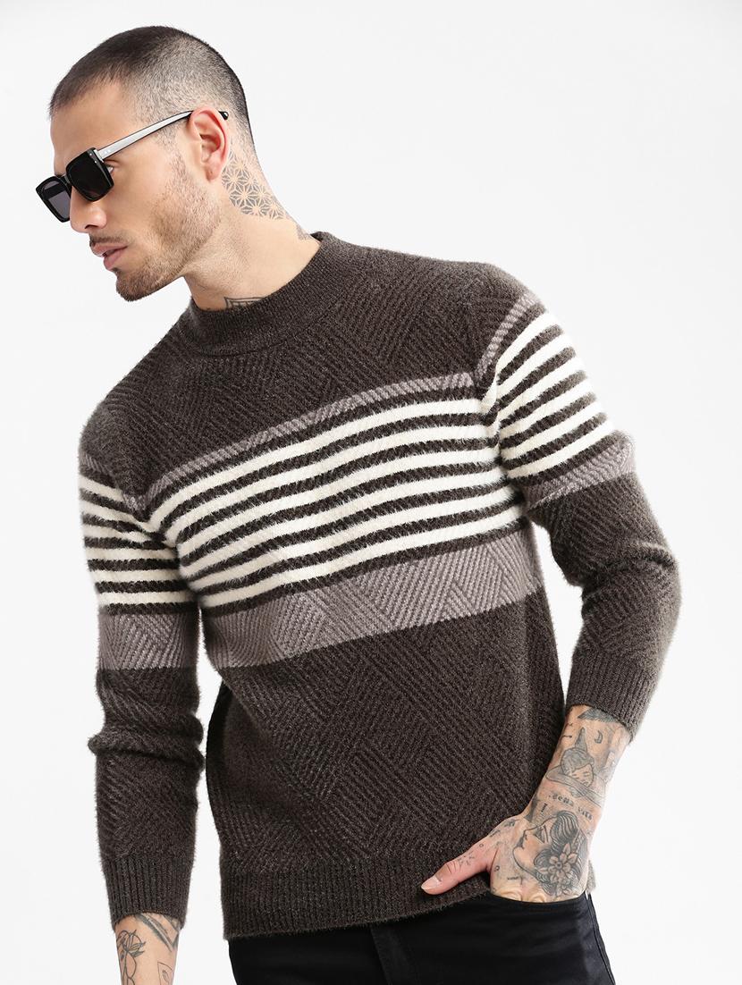olive striped acrylic pullover - 20960833 - Standard Image - 4