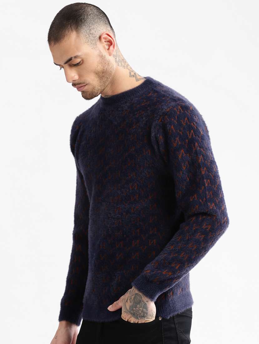 men long sleeved self design pullover - 20960853 -  Standard Image - 1