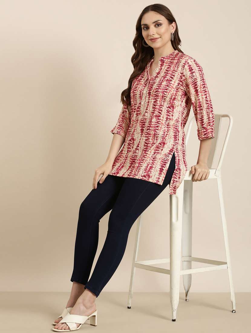 women pink mandarin neck straight kurti - 20960865 -  Standard Image - 4