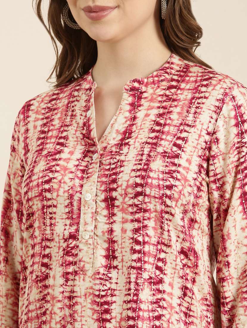 women pink mandarin neck straight kurti - 20960865 -  Standard Image - 6